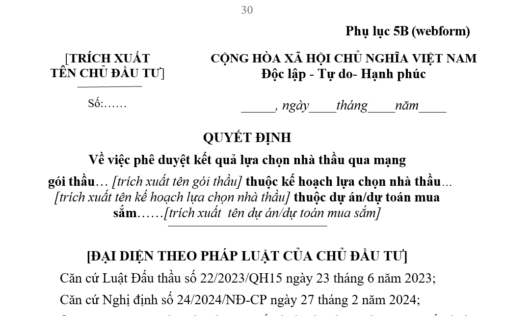 Mẫu quyết định phê duyệt kết quả lựa chọn nhà thầu