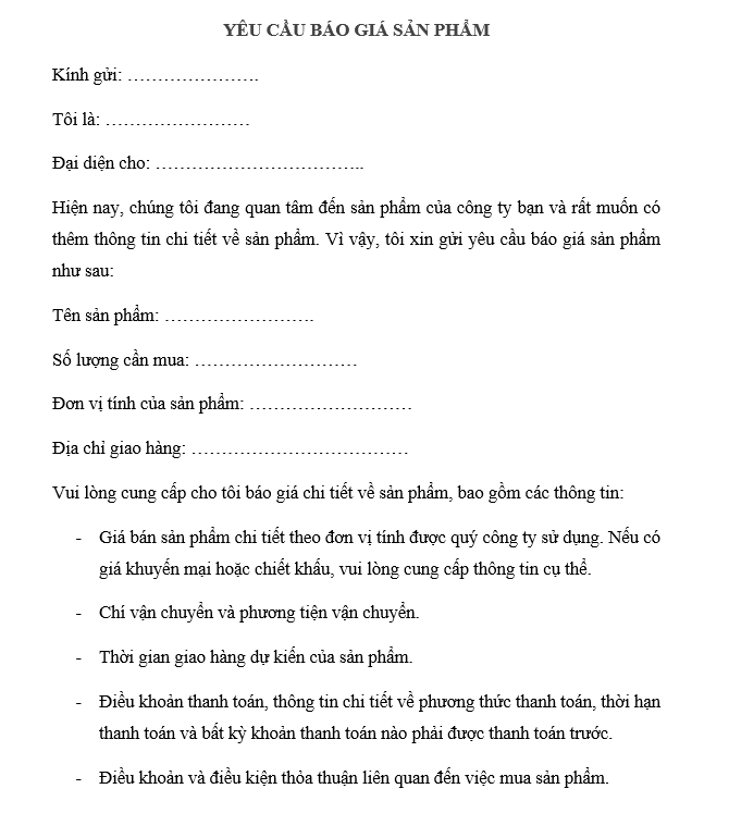 mẫu báo giá sản phẩm
