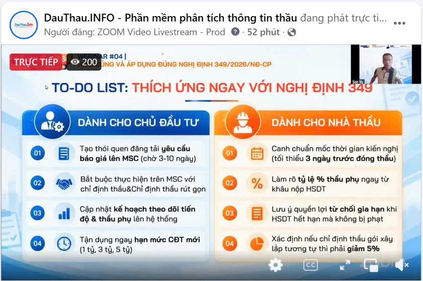 Số người xem đồng thời đạt 200 người tại Fanpage DauThau info